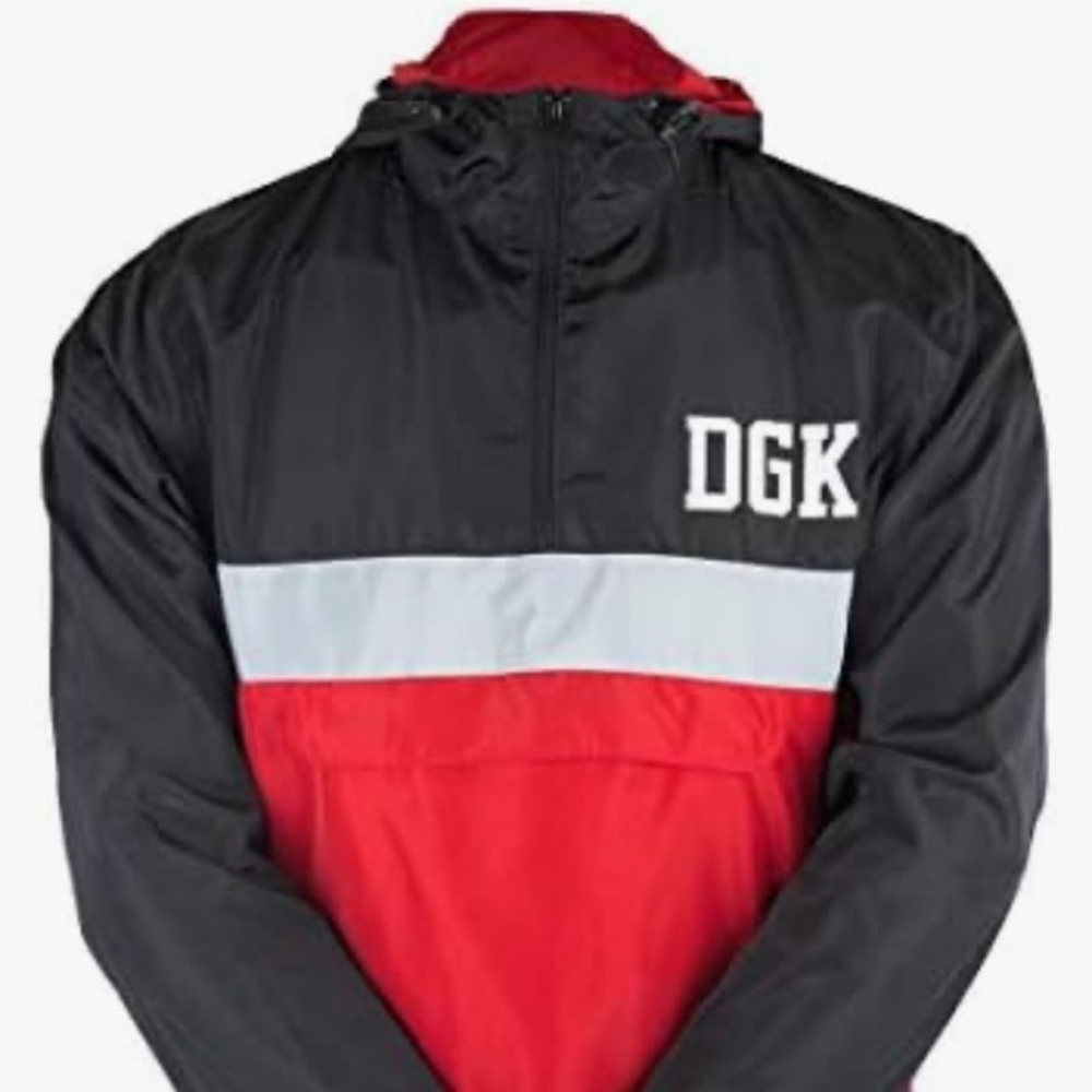 DGK Men's Wrindbreaker Black and Red Jacket Hoodie M